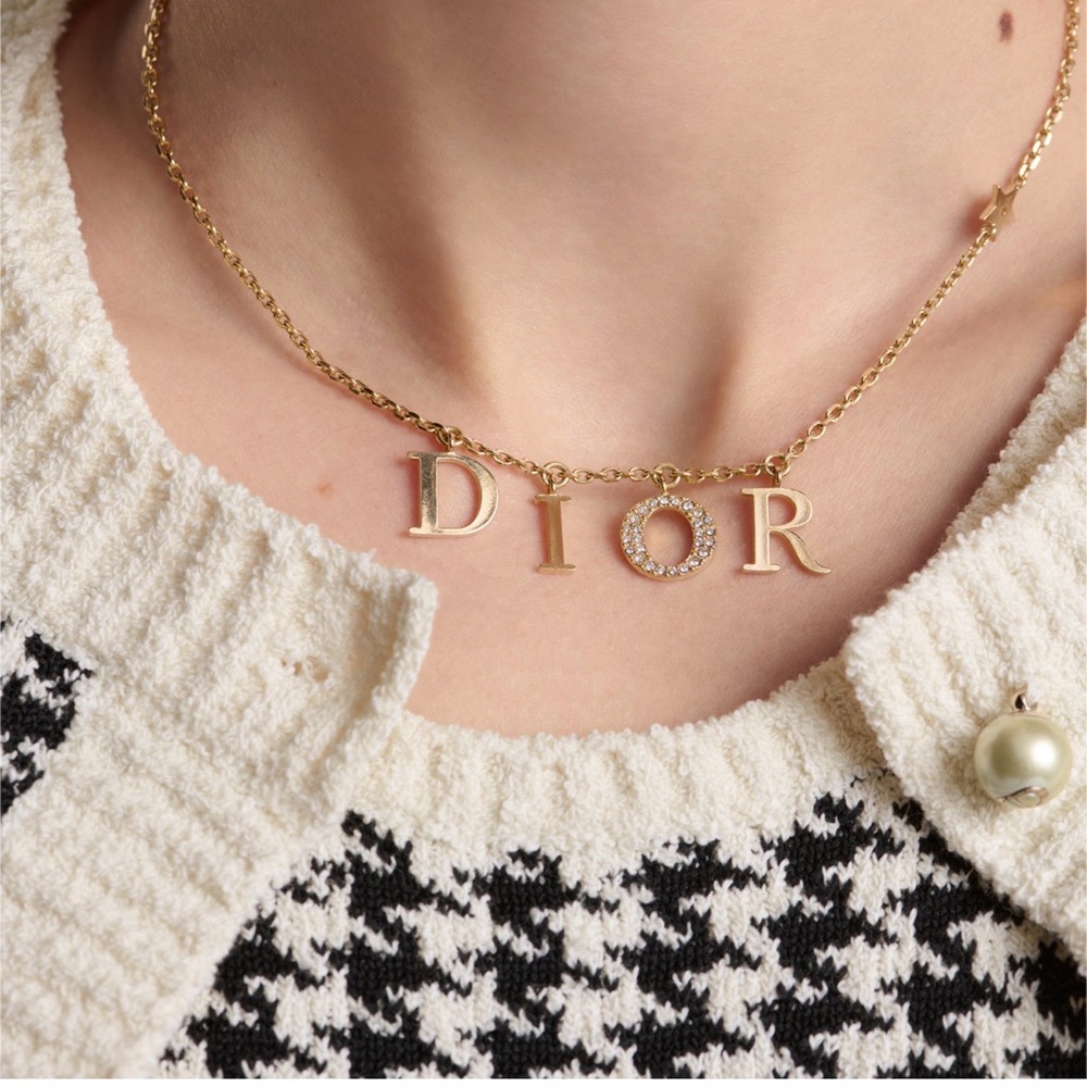 Dior Gold Letter Charm Necklace with Crystal-Embellished 'O'